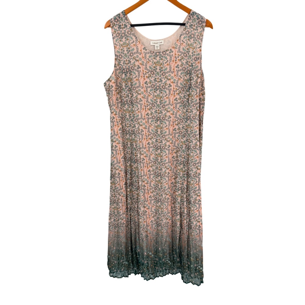 Coldwater Creek Sleeveless Maxi Dress Pink XL Floral Ombre Chiffon Boho Summer